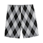 Grey And Black Argyle Pattern Print Men's Sports Shorts