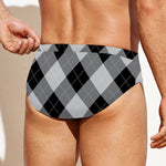 Grey And Black Argyle Pattern Print Men's Swim Briefs