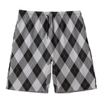Grey And Black Argyle Pattern Print Men's Swim Trunks