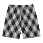 Grey And Black Argyle Pattern Print Men's Swim Trunks