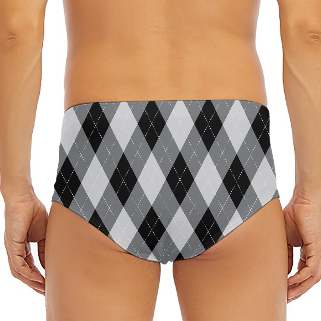 Grey And Black Argyle Pattern Print Men's Triangle Swim Briefs