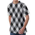 Grey And Black Argyle Pattern Print Men's Velvet T-Shirt