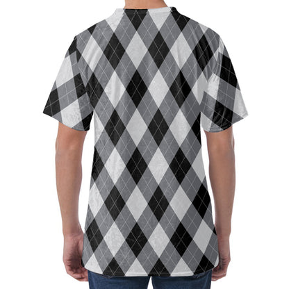 Grey And Black Argyle Pattern Print Men's Velvet T-Shirt