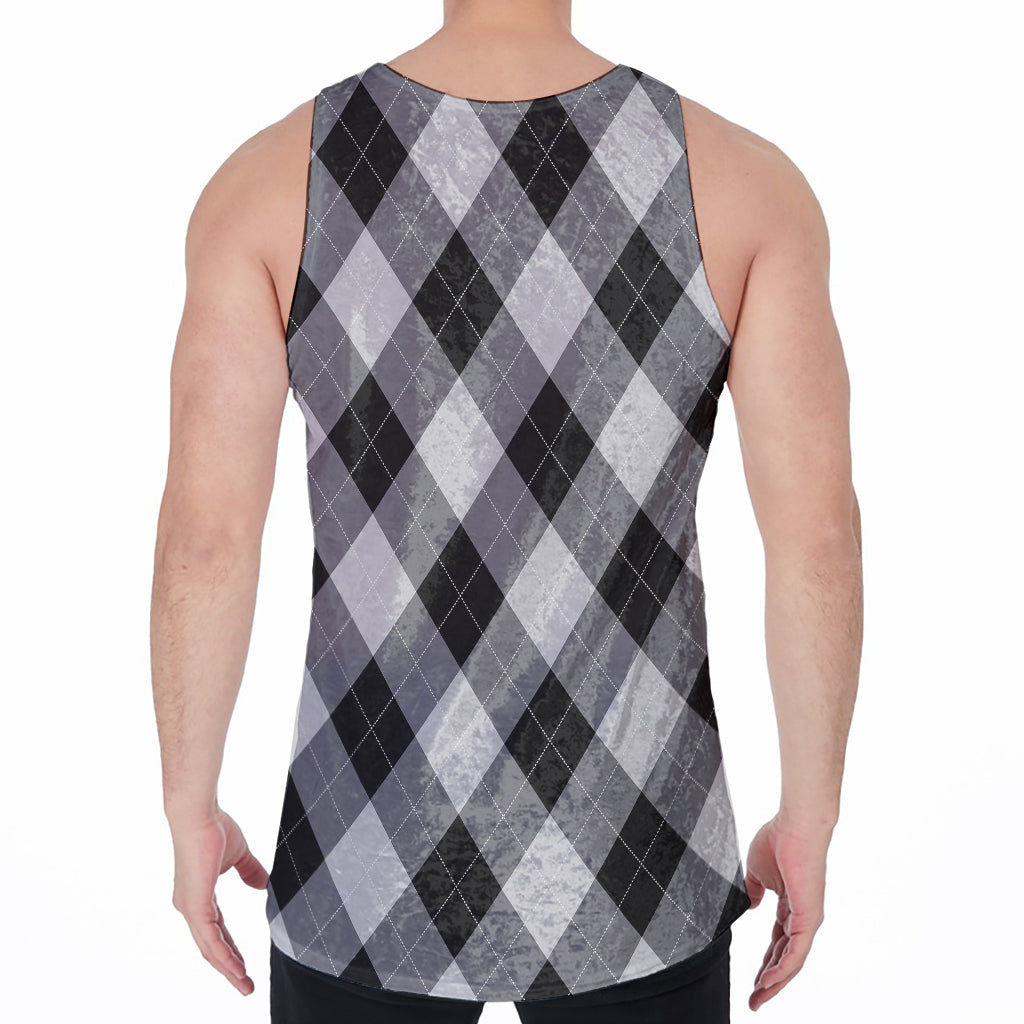 Grey And Black Argyle Pattern Print Men's Velvet Tank Top