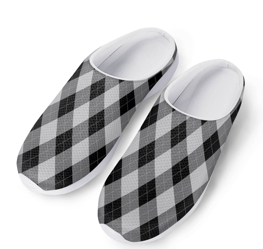Grey And Black Argyle Pattern Print Mesh Casual Shoes