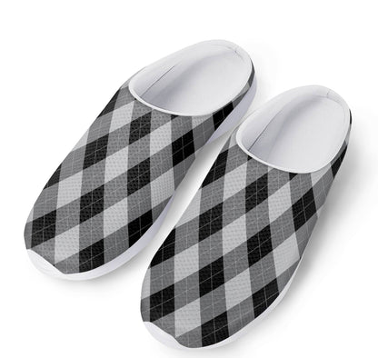 Grey And Black Argyle Pattern Print Mesh Casual Shoes