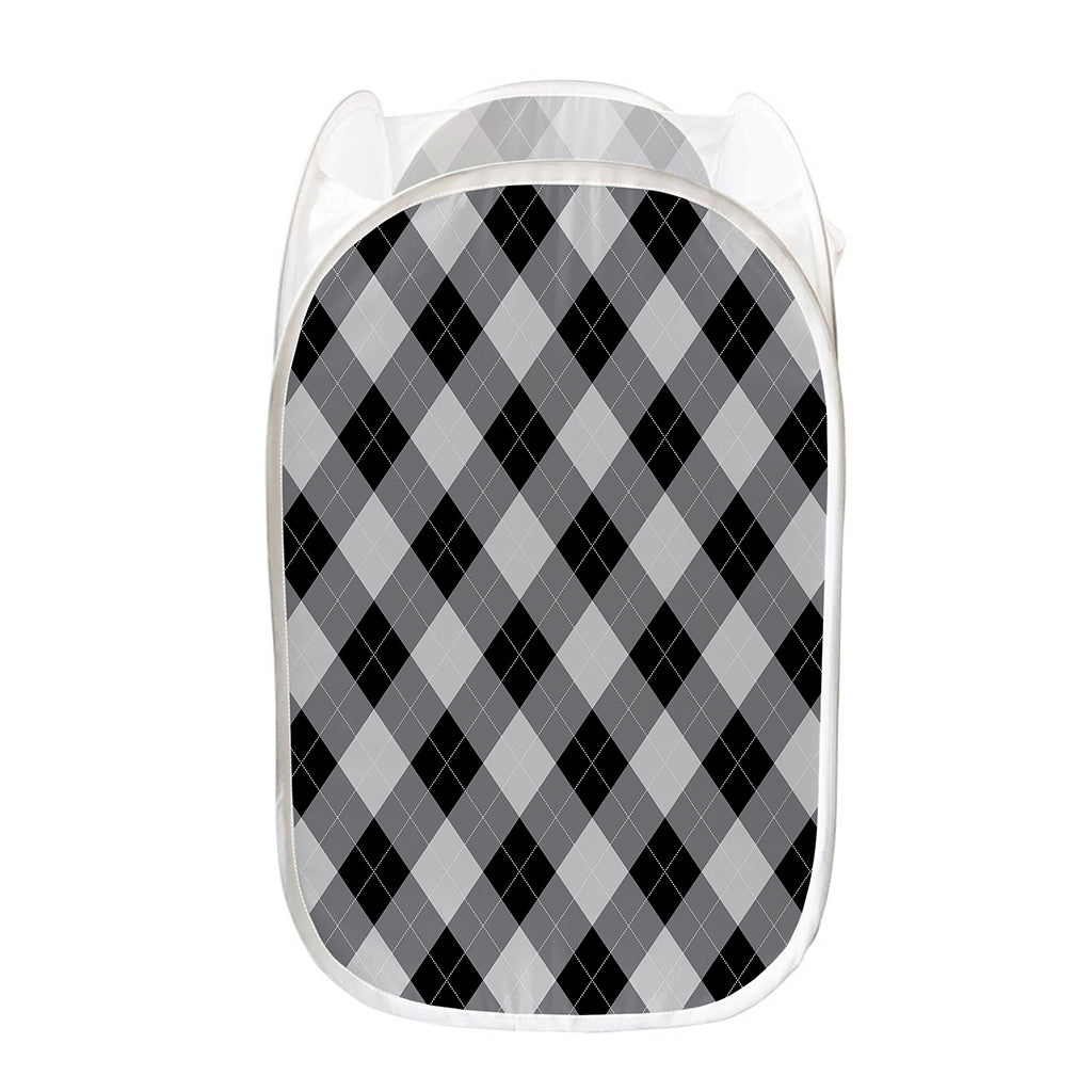 Grey And Black Argyle Pattern Print Mesh Laundry Hamper