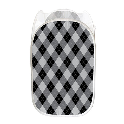 Grey And Black Argyle Pattern Print Mesh Laundry Hamper