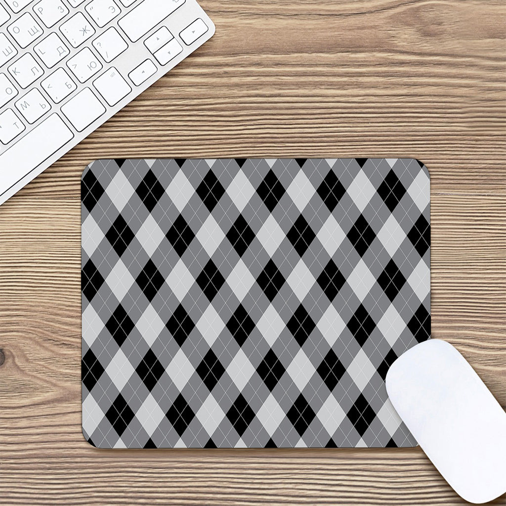 Grey And Black Argyle Pattern Print Mouse Pad