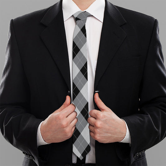 Grey And Black Argyle Pattern Print Necktie