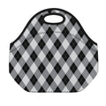 Grey And Black Argyle Pattern Print Neoprene Lunch Bag