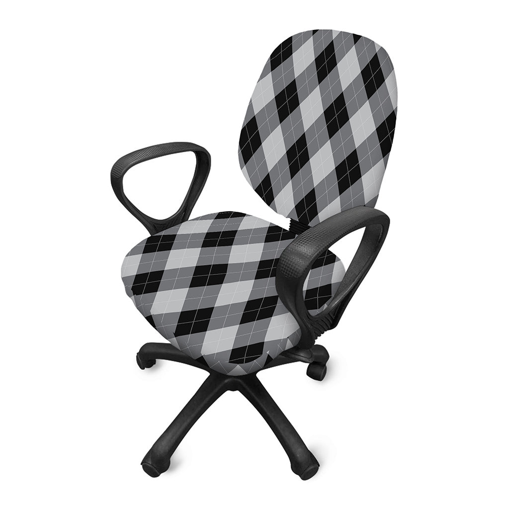 Grey And Black Argyle Pattern Print Office Chair Cover