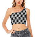 Grey And Black Argyle Pattern Print One Shoulder Crop Top
