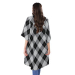 Grey And Black Argyle Pattern Print Open Front Beach Cover Up