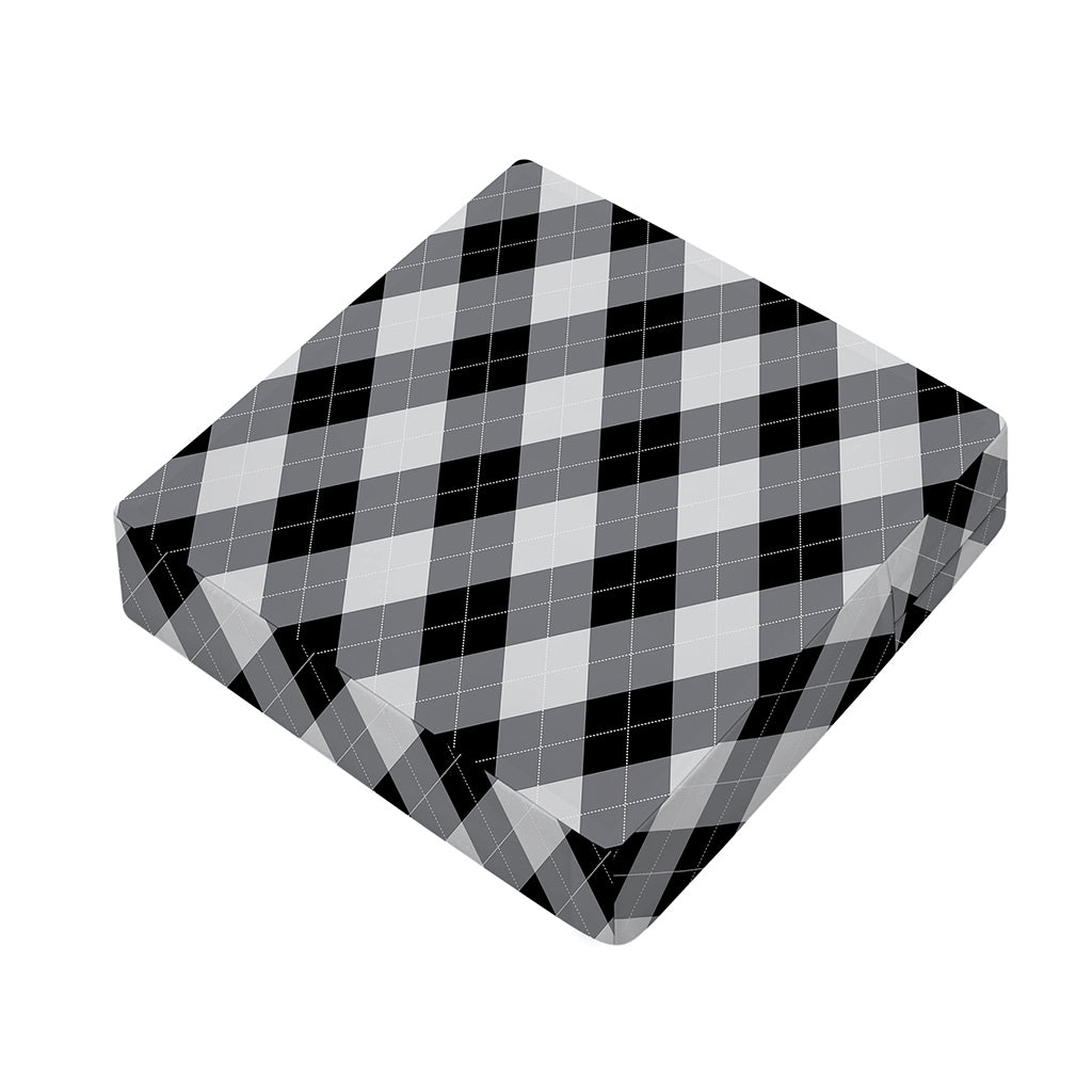Grey And Black Argyle Pattern Print Outdoor Seat Cushion Cover