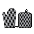 Grey And Black Argyle Pattern Print Oven Mitt And Pot Holder Set