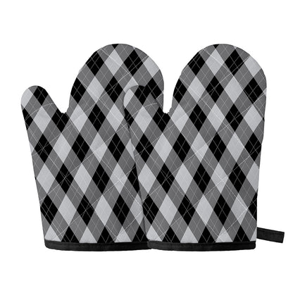Grey And Black Argyle Pattern Print Oven Mitts