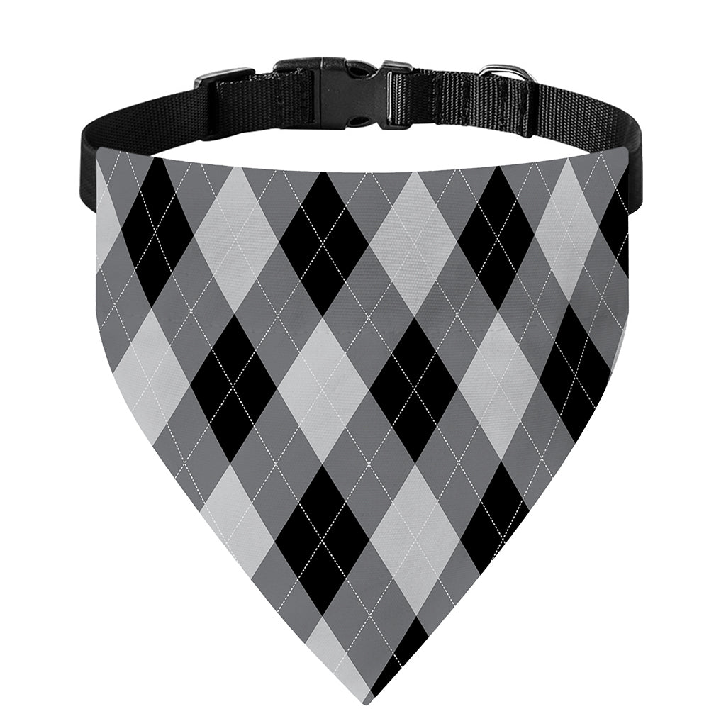 Grey And Black Argyle Pattern Print Over The Collar Dog Bandana