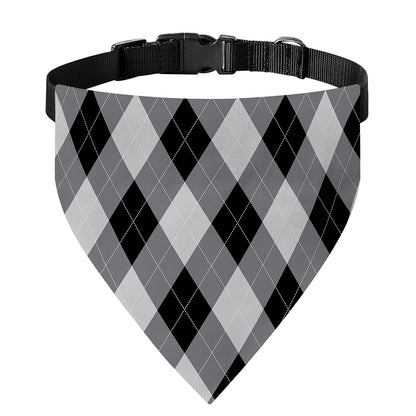 Grey And Black Argyle Pattern Print Over The Collar Dog Bandana