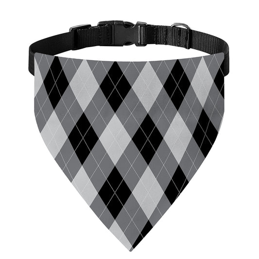 Grey And Black Argyle Pattern Print Over The Collar Dog Bandana