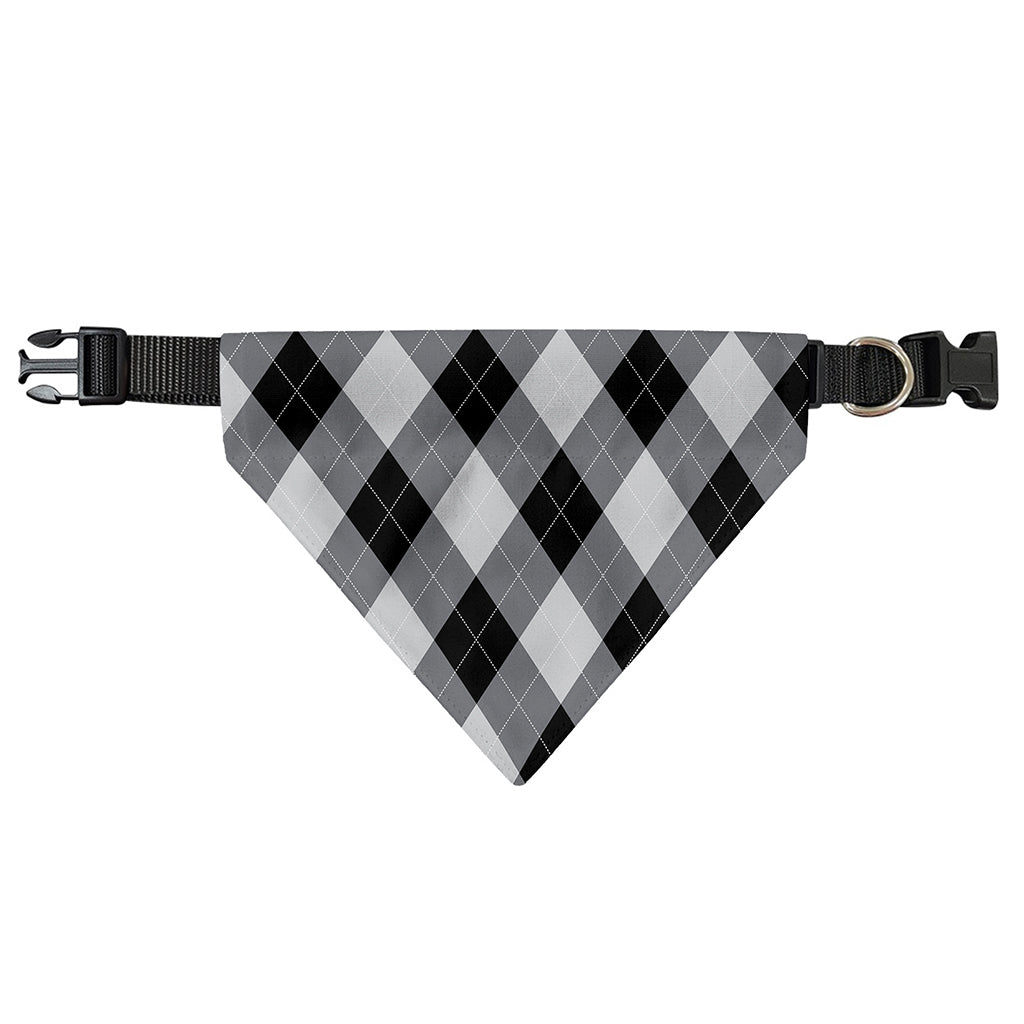 Grey And Black Argyle Pattern Print Over The Collar Dog Bandana