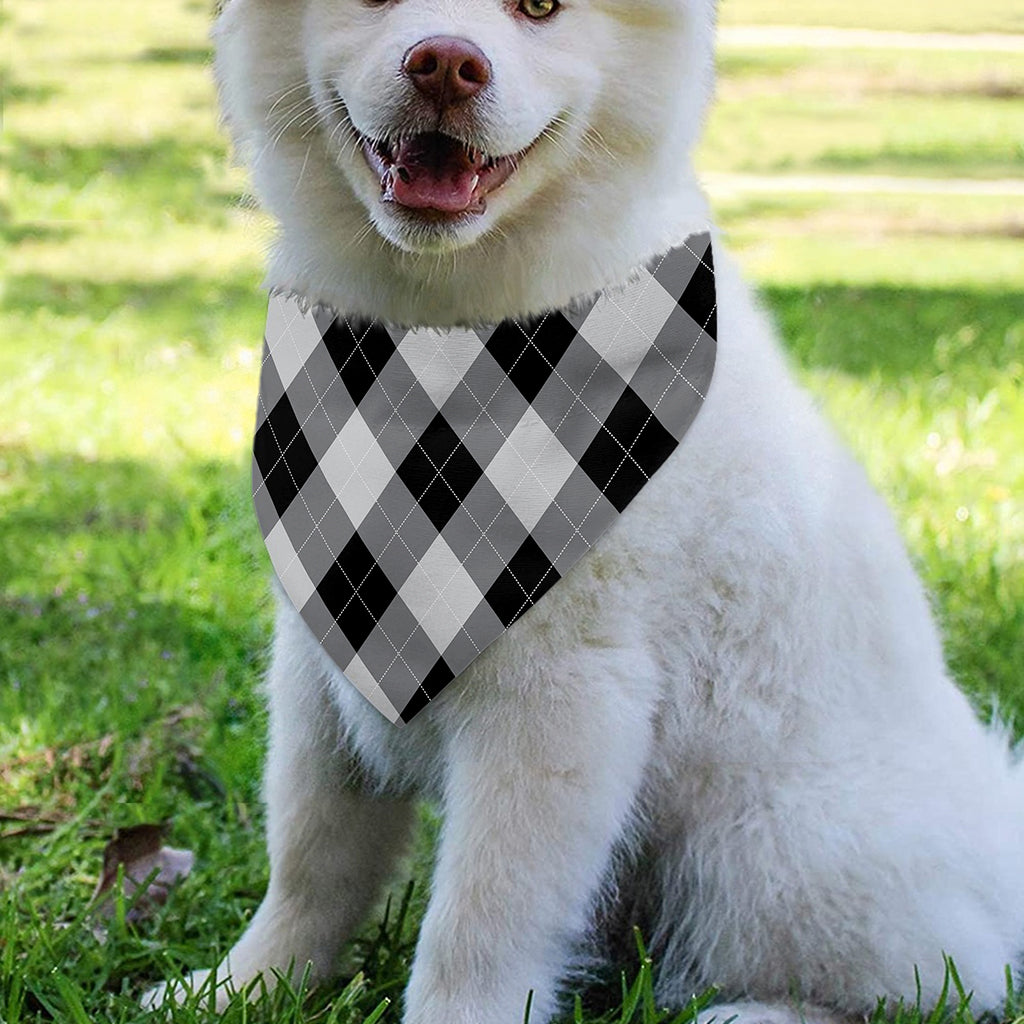 Grey And Black Argyle Pattern Print Over The Collar Dog Bandana