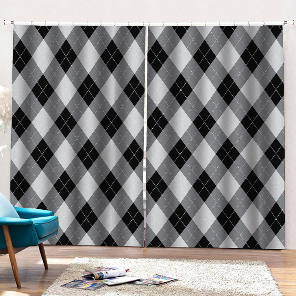 Grey And Black Argyle Pattern Print Pencil Pleat Curtains