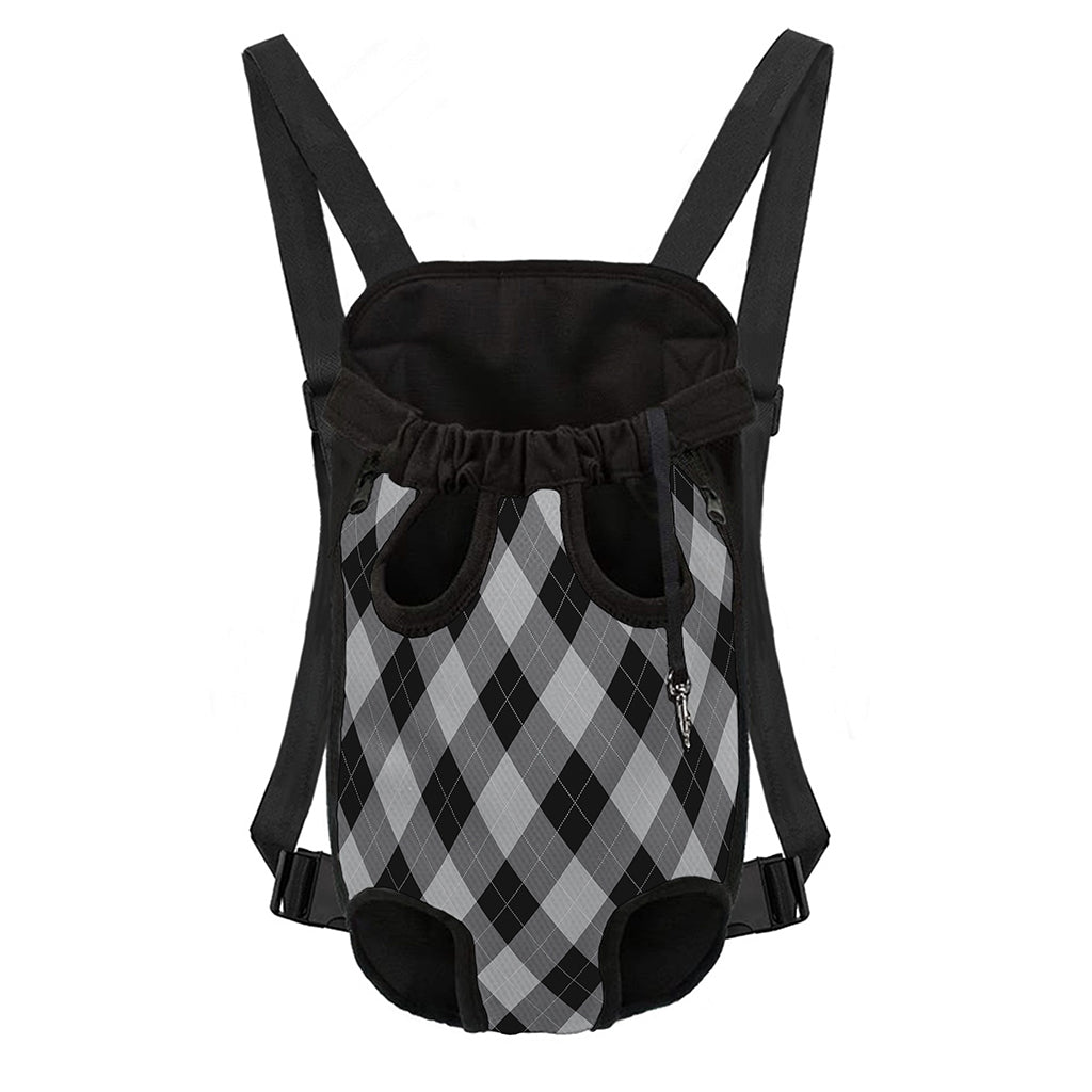 Grey And Black Argyle Pattern Print Pet Carrier Backpack