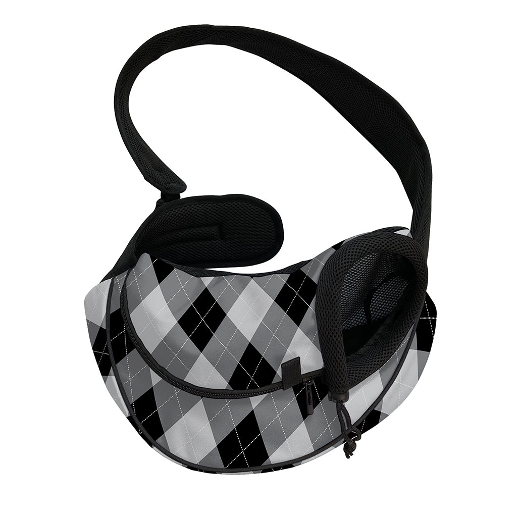 Grey And Black Argyle Pattern Print Pet Sling Carrier