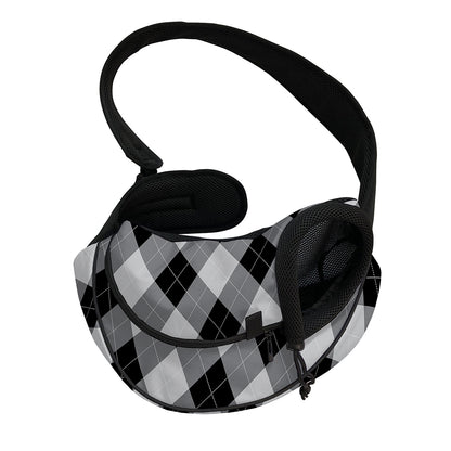 Grey And Black Argyle Pattern Print Pet Sling Carrier