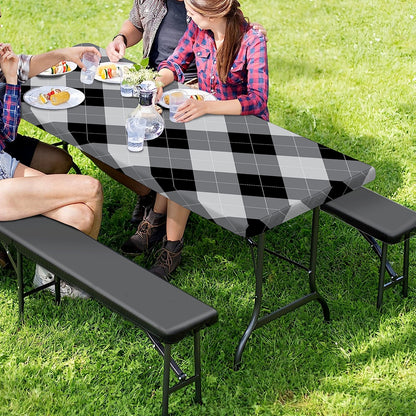 Grey And Black Argyle Pattern Print Picnic Table Cover