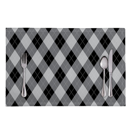 Grey And Black Argyle Pattern Print Placemat