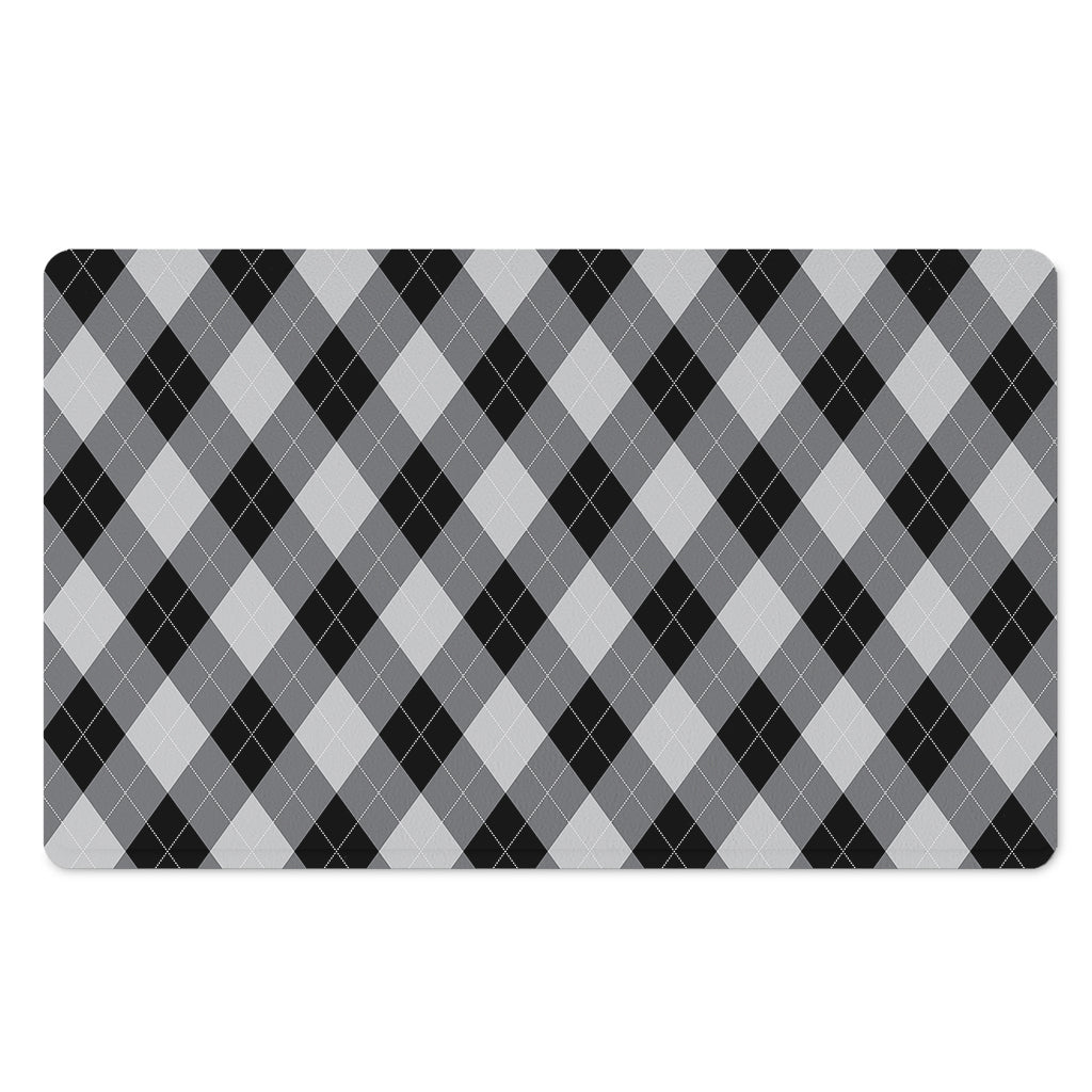 Grey And Black Argyle Pattern Print Polyester Doormat