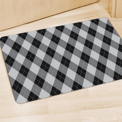 Grey And Black Argyle Pattern Print Polyester Doormat