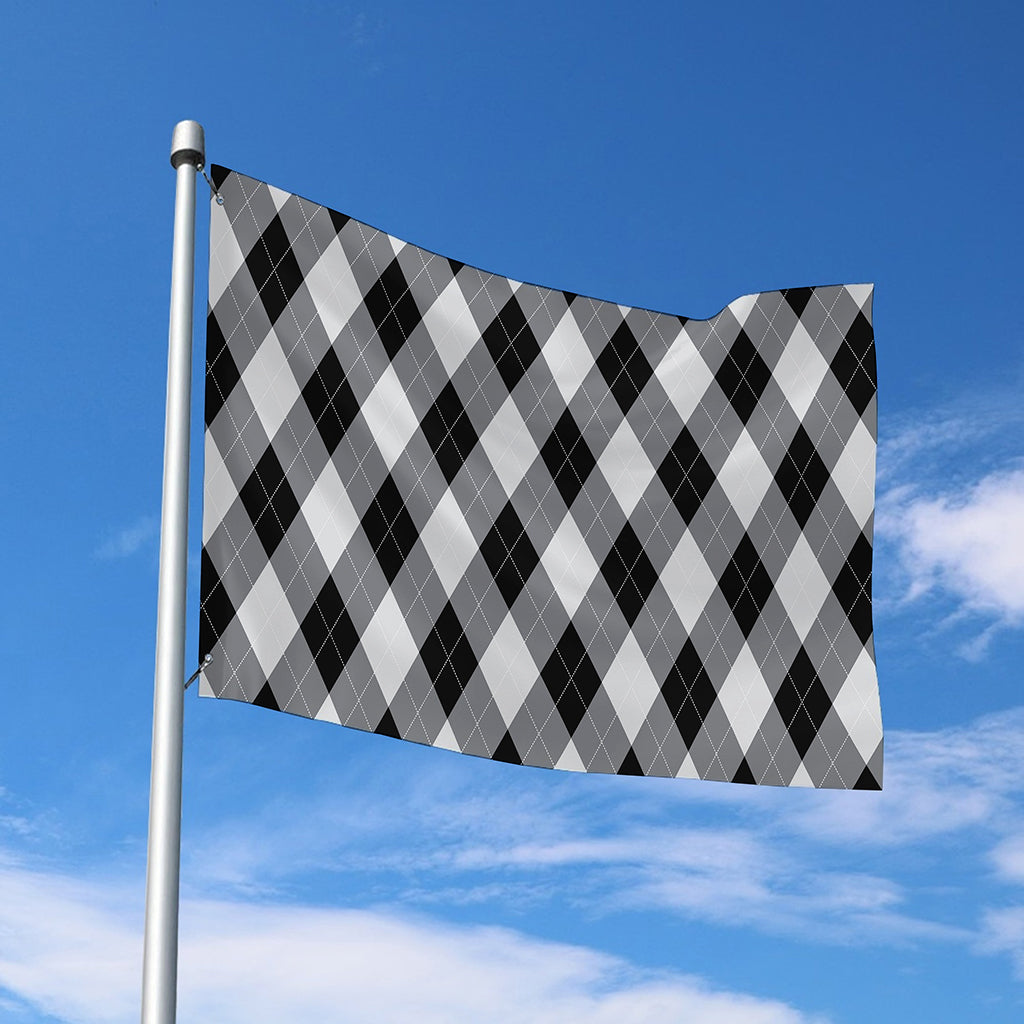 Grey And Black Argyle Pattern Print Polyester Flag