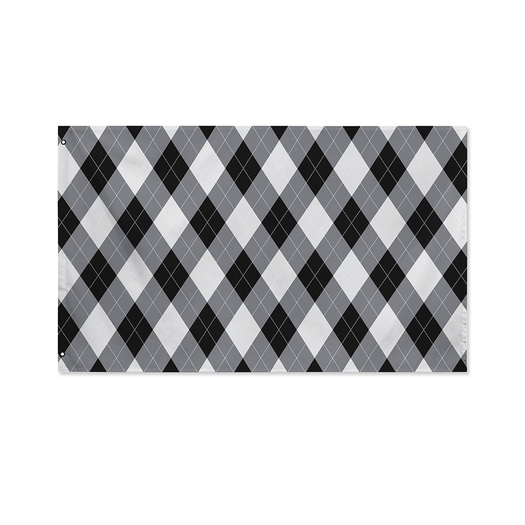 Grey And Black Argyle Pattern Print Polyester Flag