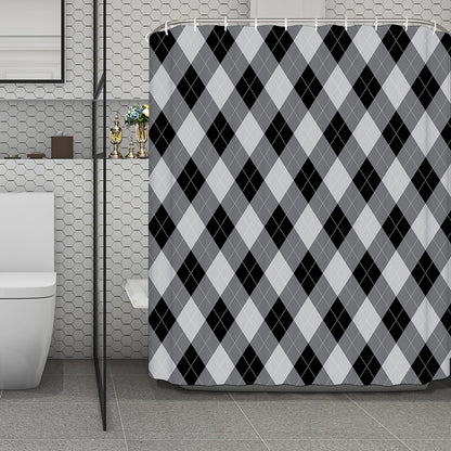 Grey And Black Argyle Pattern Print Polyester Shower Curtain