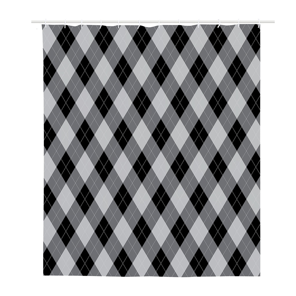 Grey And Black Argyle Pattern Print Polyester Shower Curtain