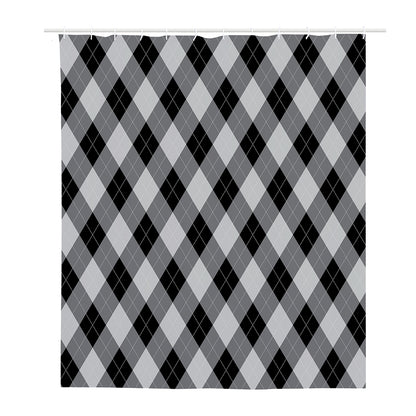 Grey And Black Argyle Pattern Print Polyester Shower Curtain