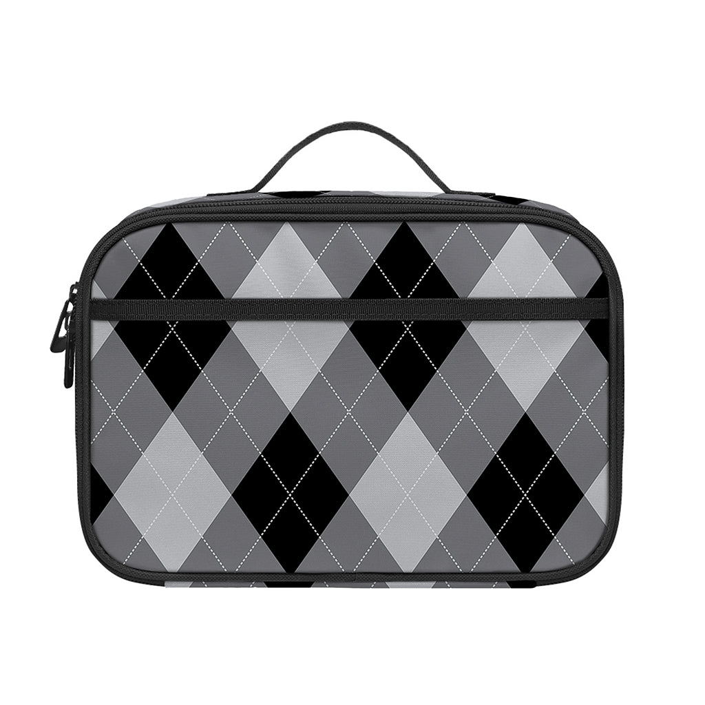 Grey And Black Argyle Pattern Print Portable Lunch Bag