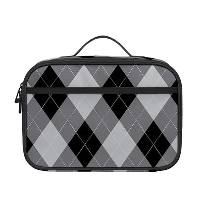 Grey And Black Argyle Pattern Print Portable Lunch Bag