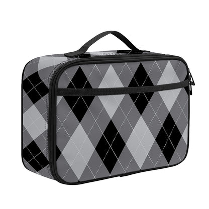 Grey And Black Argyle Pattern Print Portable Lunch Bag