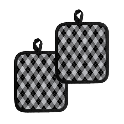 Grey And Black Argyle Pattern Print Pot Holders