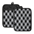 Grey And Black Argyle Pattern Print Pot Holders With Pocket