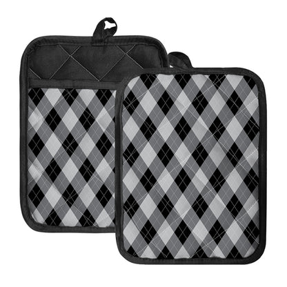 Grey And Black Argyle Pattern Print Pot Holders With Pocket