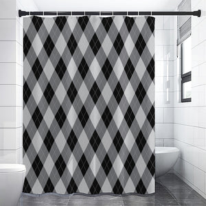 Grey And Black Argyle Pattern Print Premium Shower Curtain