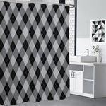 Grey And Black Argyle Pattern Print Premium Shower Curtain