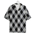 Grey And Black Argyle Pattern Print Rayon Hawaiian Shirt