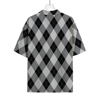 Grey And Black Argyle Pattern Print Rayon Hawaiian Shirt