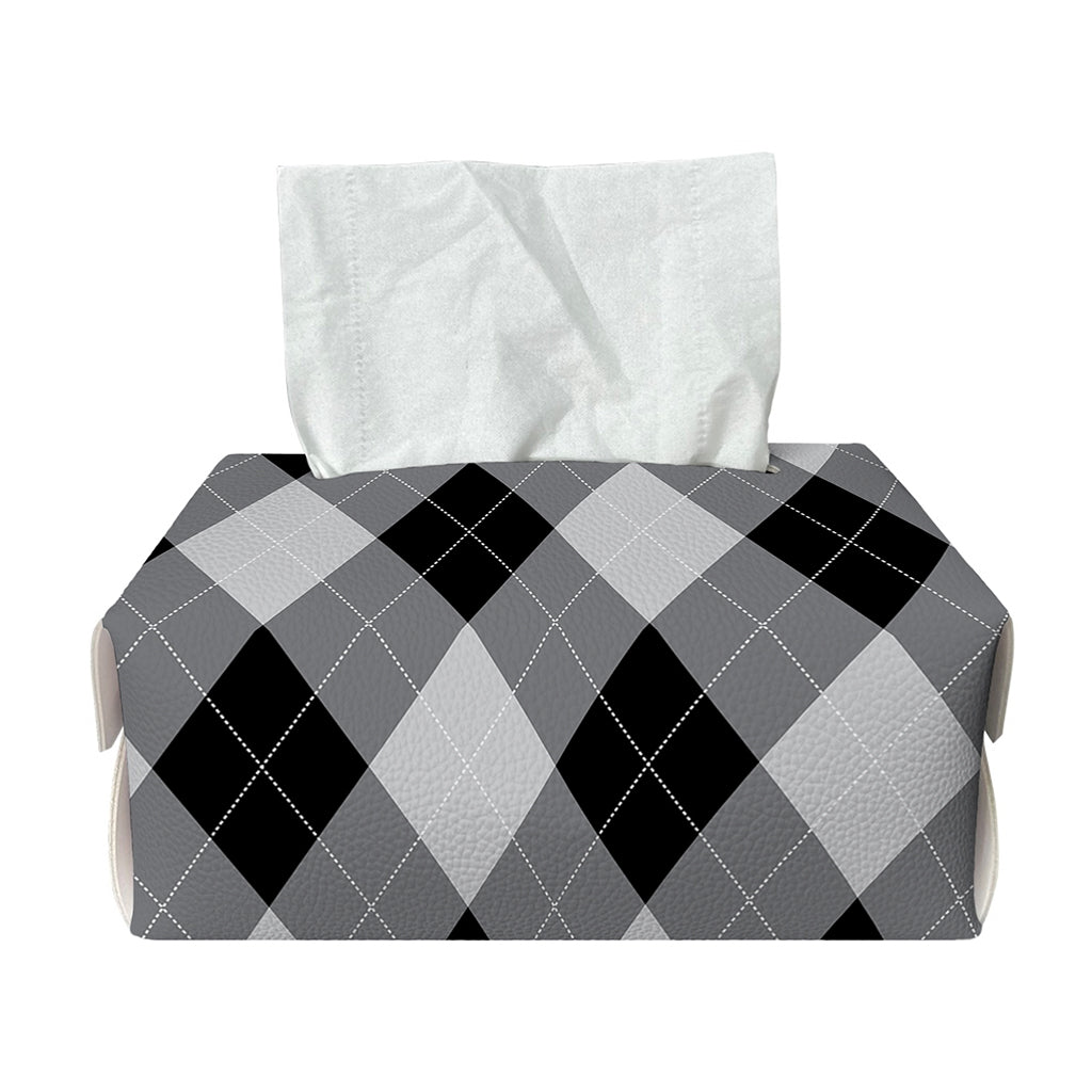 Grey And Black Argyle Pattern Print Rectangle Tissue Box Cover